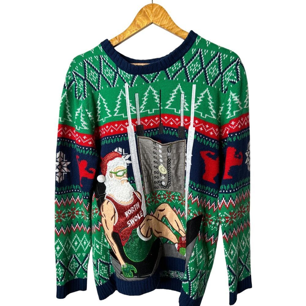Blizzard Bay Christmas Sweater Mens M Body Builder‎ GAINS Weightlifter Ugly XMas